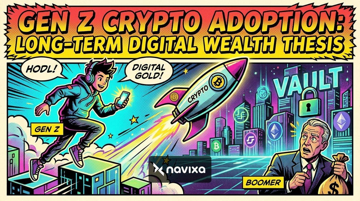 Illustration of a young investor analyzing digital assets and crypto markets