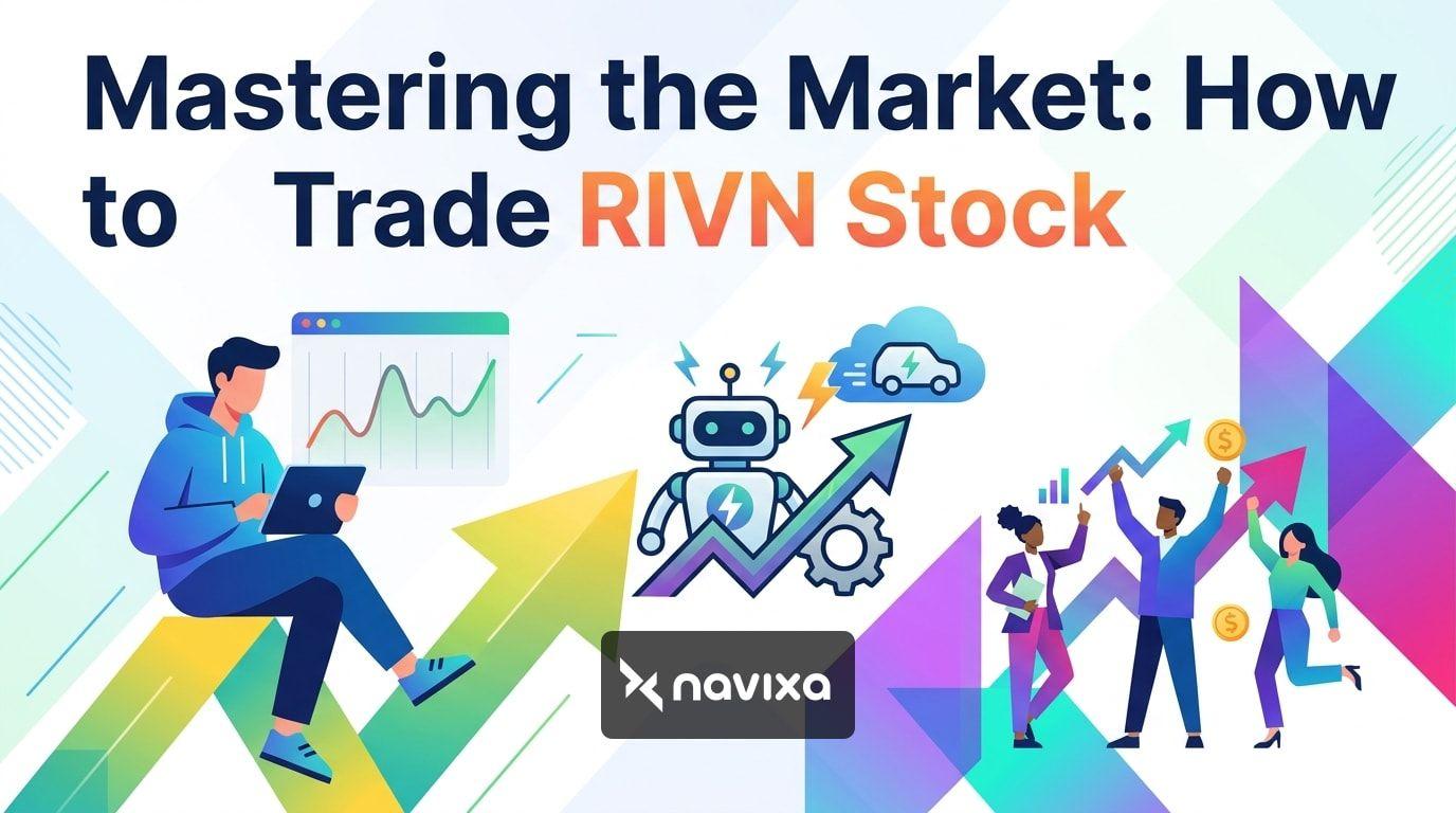 A trader analyzing Rivian stock charts on multiple monitors