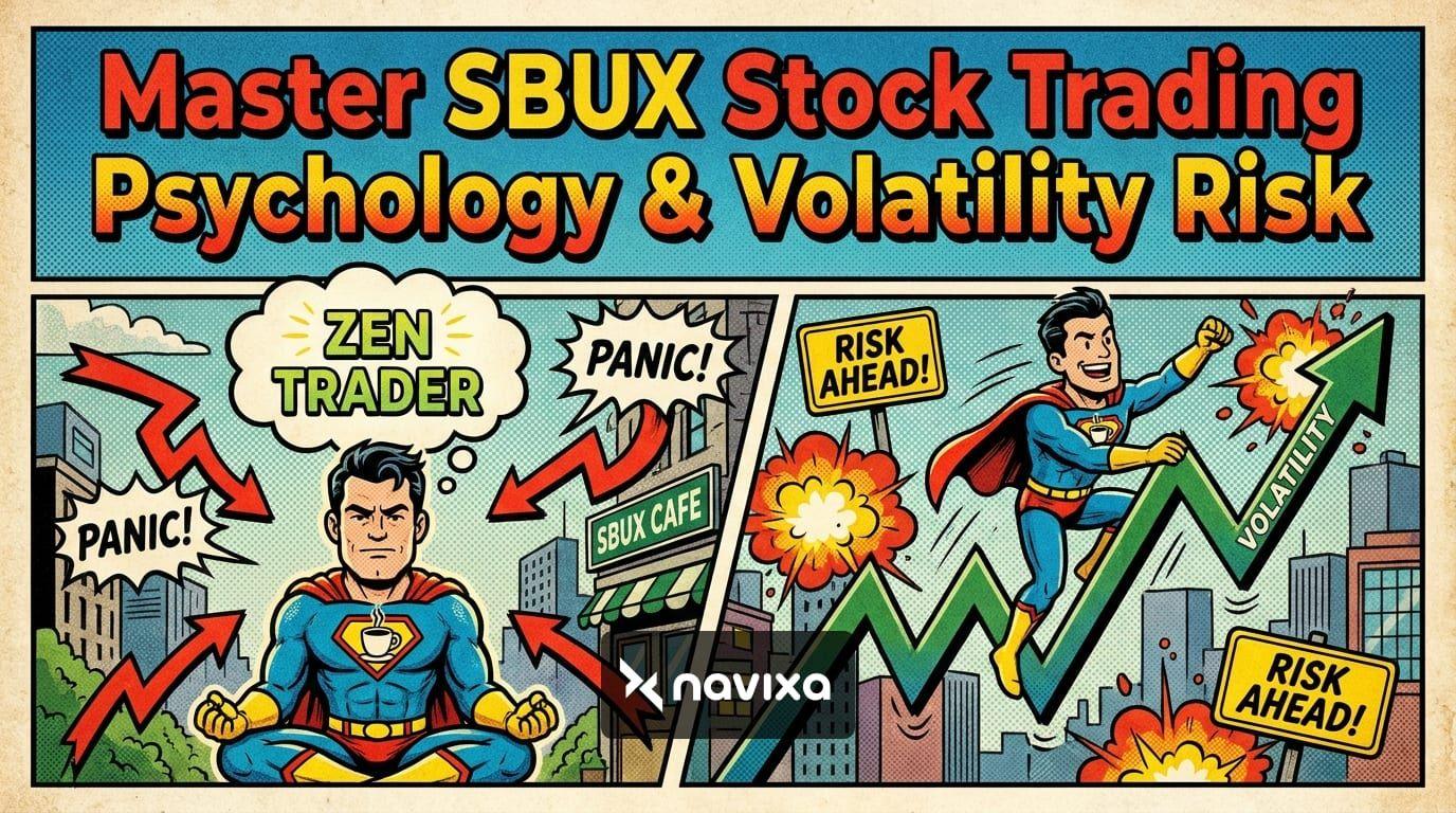 A professional stock trader analyzing SBUX stock volatility on multiple screens.
