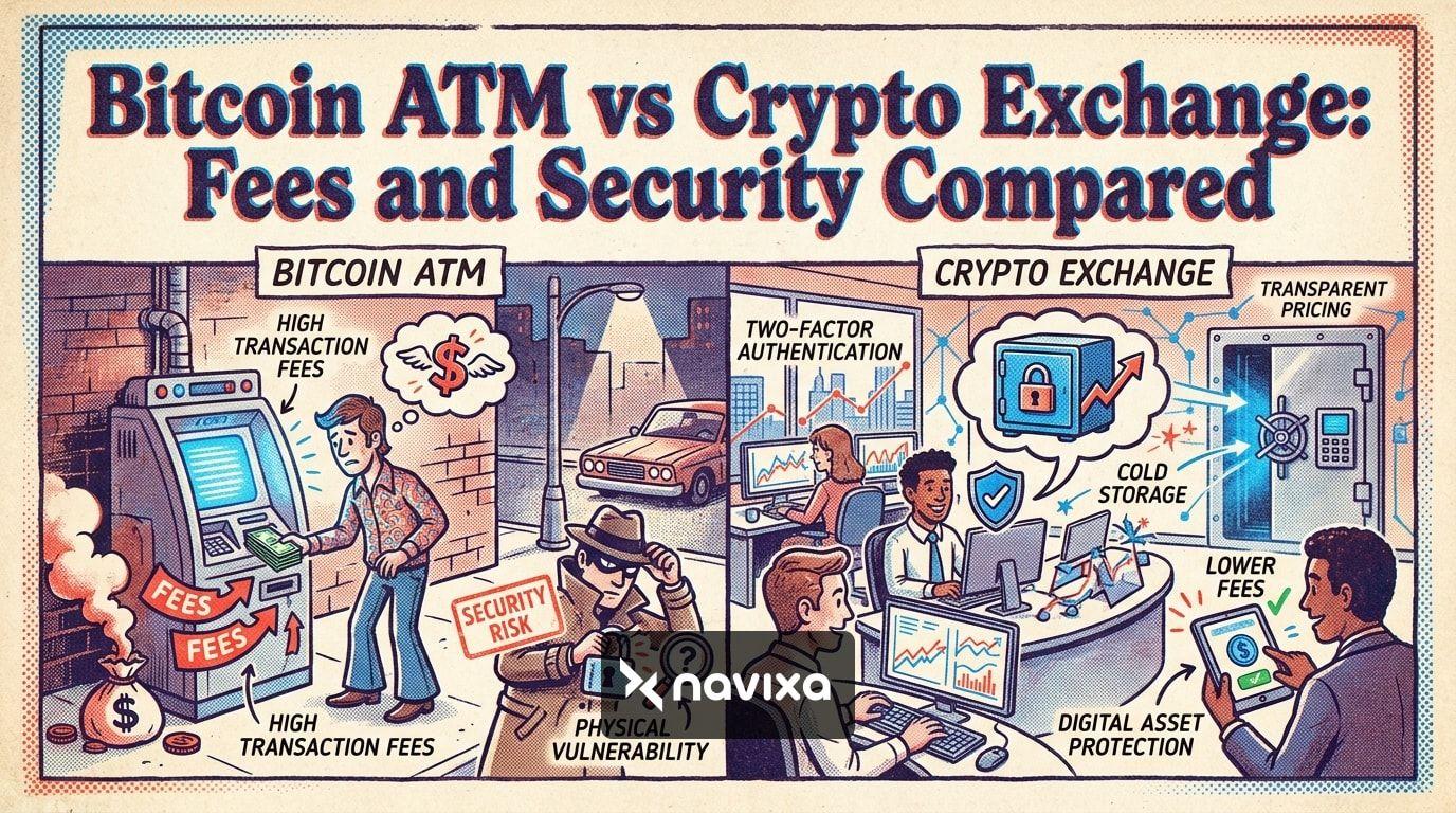 A conceptual comparison of a physical cryptocurrency kiosk and a digital exchange interface