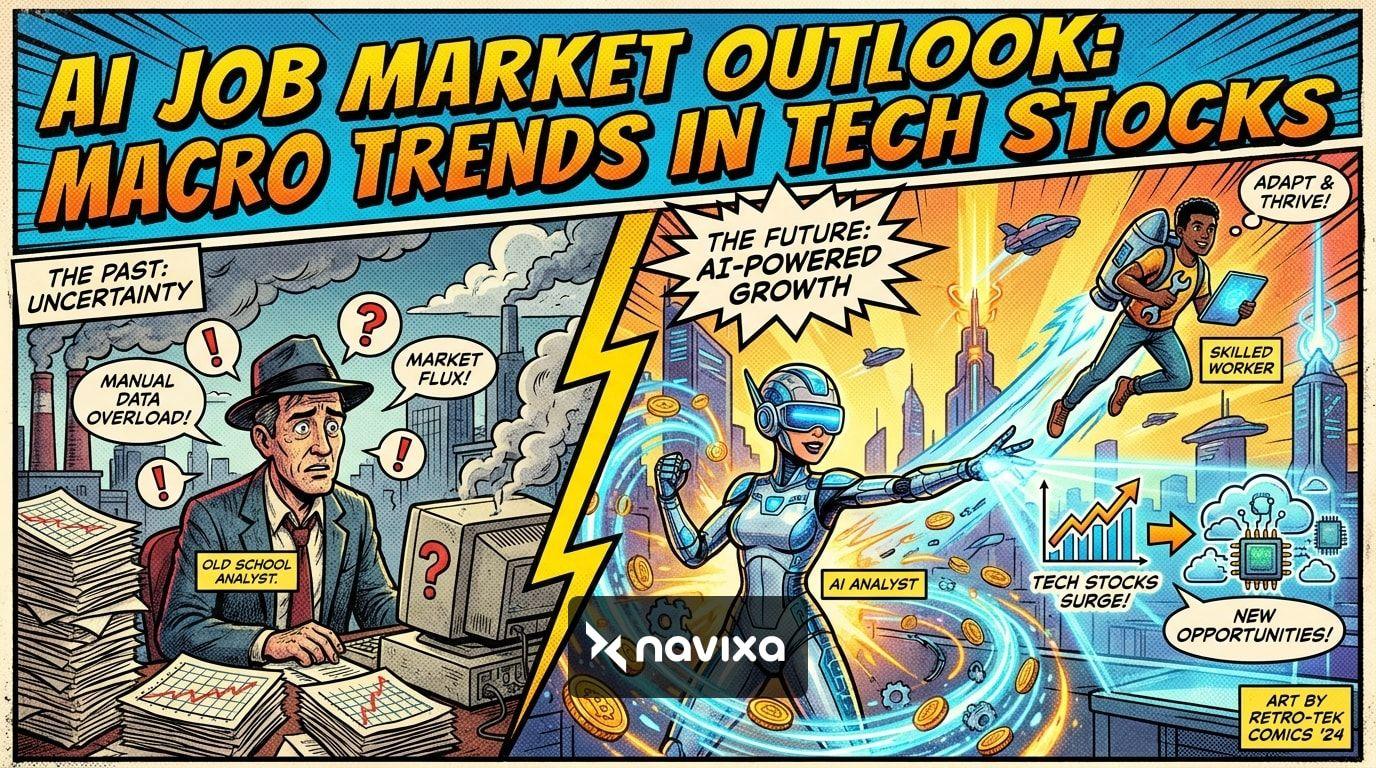 A digital chart showing the AI job market outlook and tech stock valuations