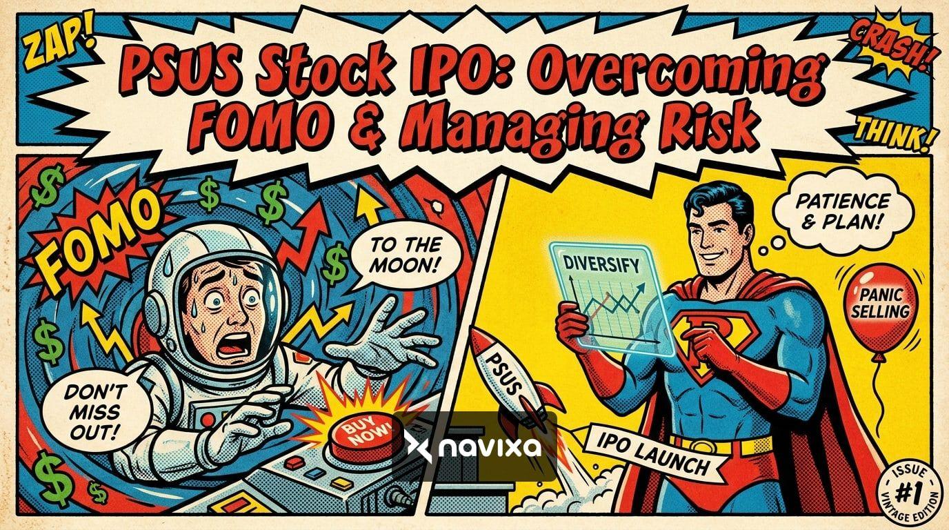 A trader analyzing the PSUS stock IPO chart on a multi-monitor setup